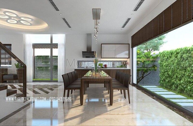 Thiết kế nội thất biệt thự đẹp với bộ bàn ăn gỗ đẹp mang đến không gian phòng ăn lí tưởng đẳng cấp