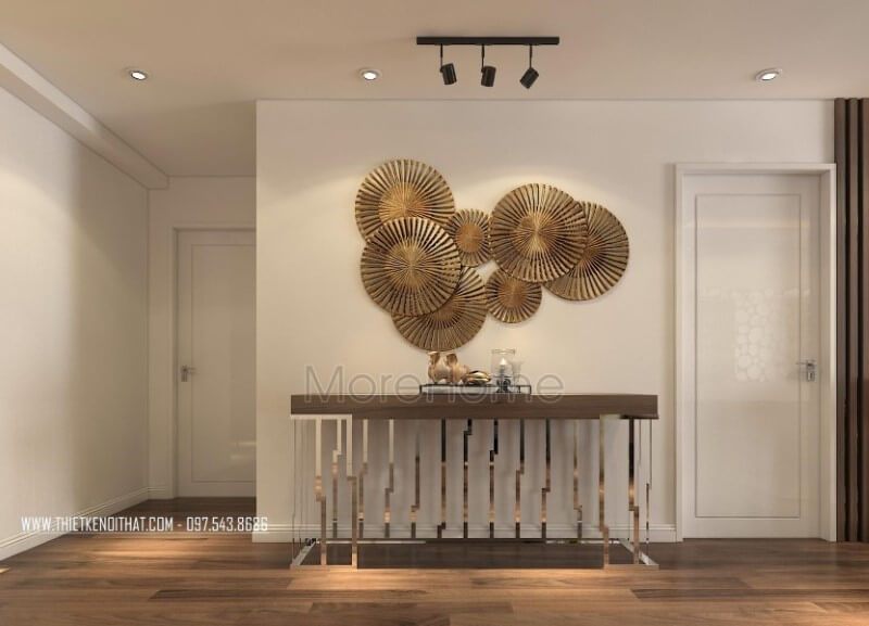 Mẫu kệ decor gỗ óc chó sang trọng, cao cấp tại căn hộ chung cư Imperia Garden Hà Nội
