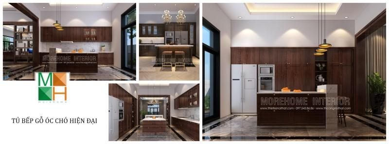 Đến với mẫu tủ bếp hiện đại gỗ óc chó do nội thất MoreHome thiết kế và thi công bạn sẽ không lo về vấn đề cong vênh, ẩm mốc vì chất lượng gỗ được kiểm định, chọn lọc trước khi đi vào sử dụng.